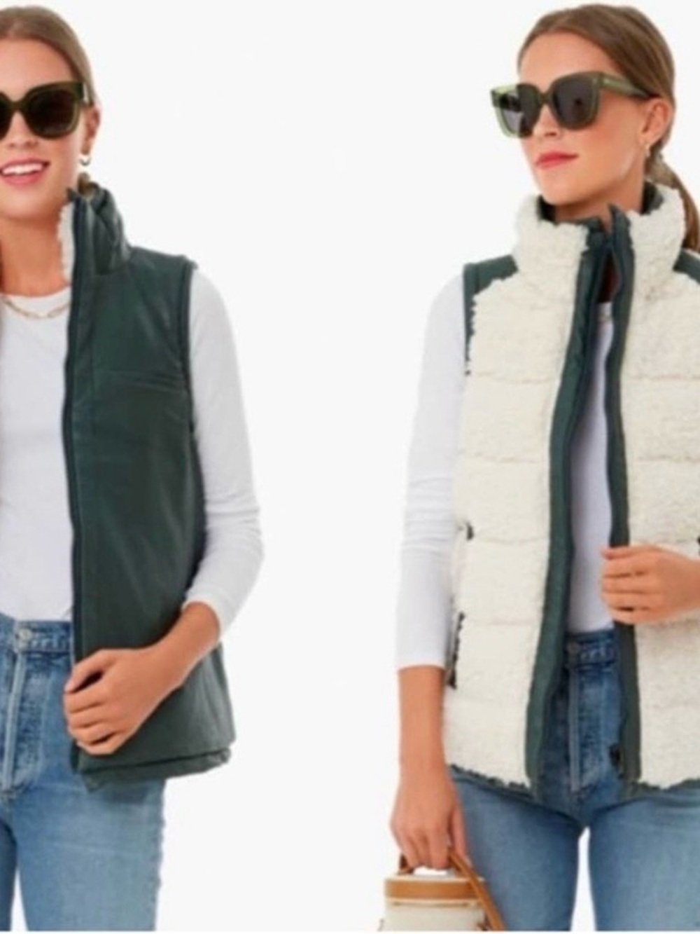 Tuckernuck Beckham Faux Green Leather & White Shearling Reversible Vest size M